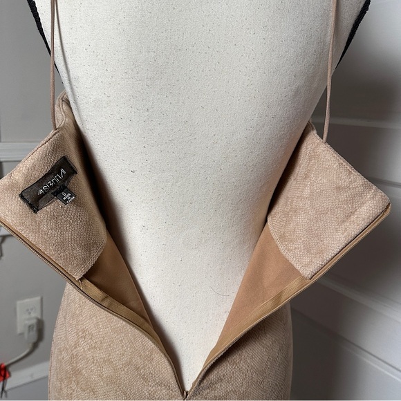 4SI3NNA Bodycon Dress Sz S Neutral Muted Snakeskin Print Slit Stretch - Picture 12 of 16